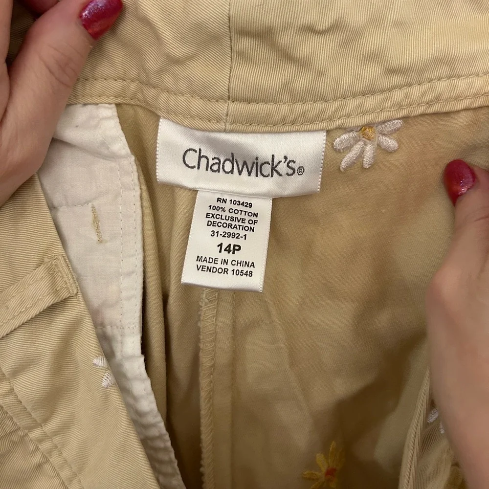 Chadwick’s flowered tan slacks